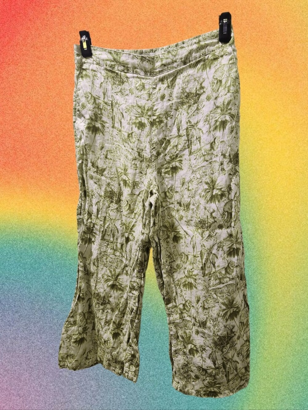 Womens Olive Green Tropical Safari Print Linen Pants